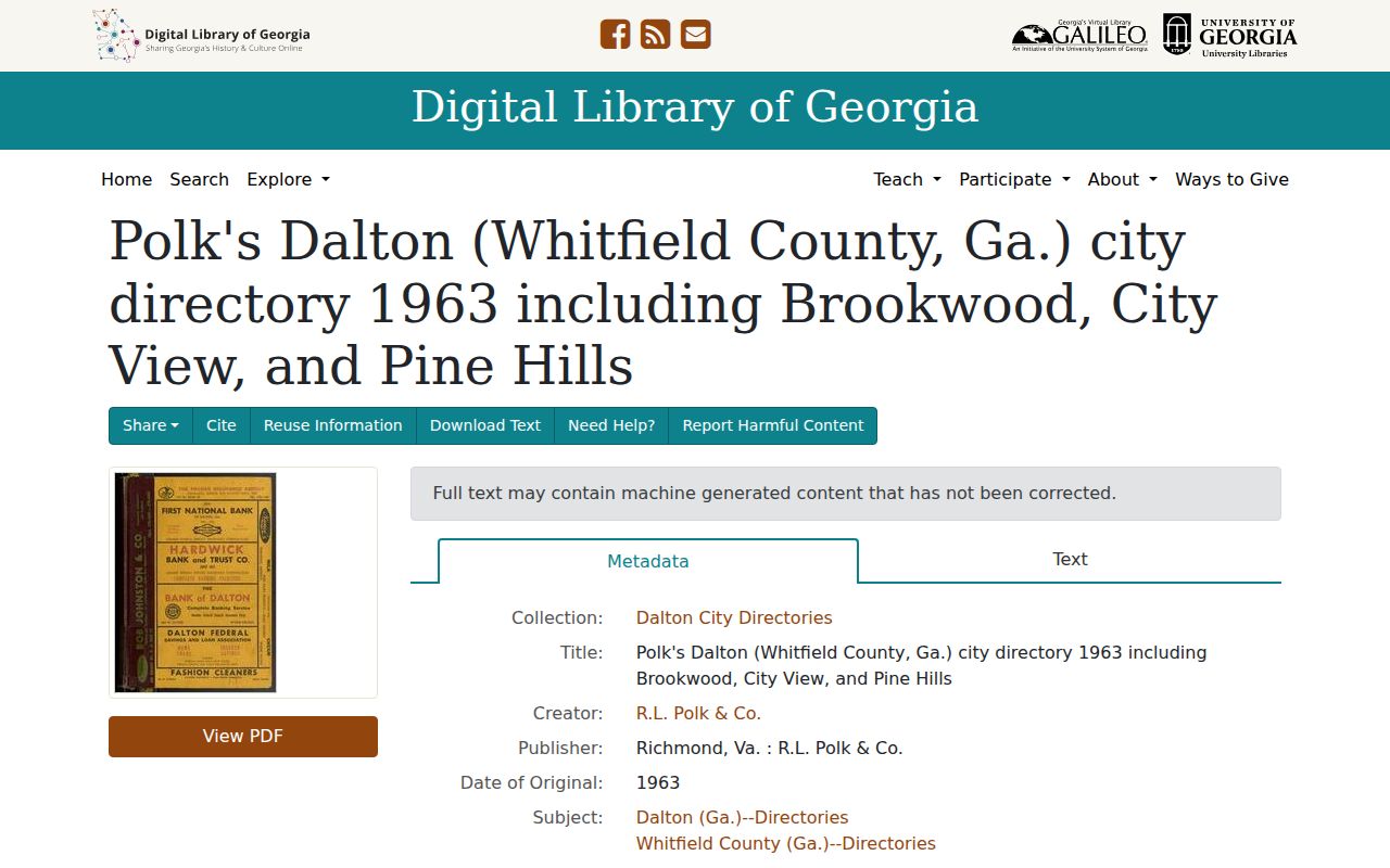 Dalton city directory 1963 Polk digitized record