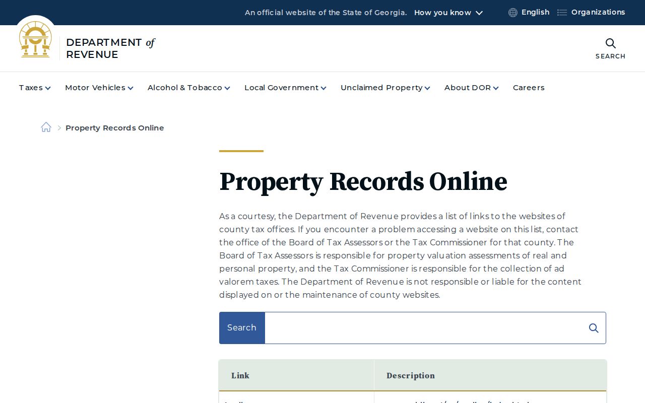Georgia county property directory linking Dalton searches to Whitfield County