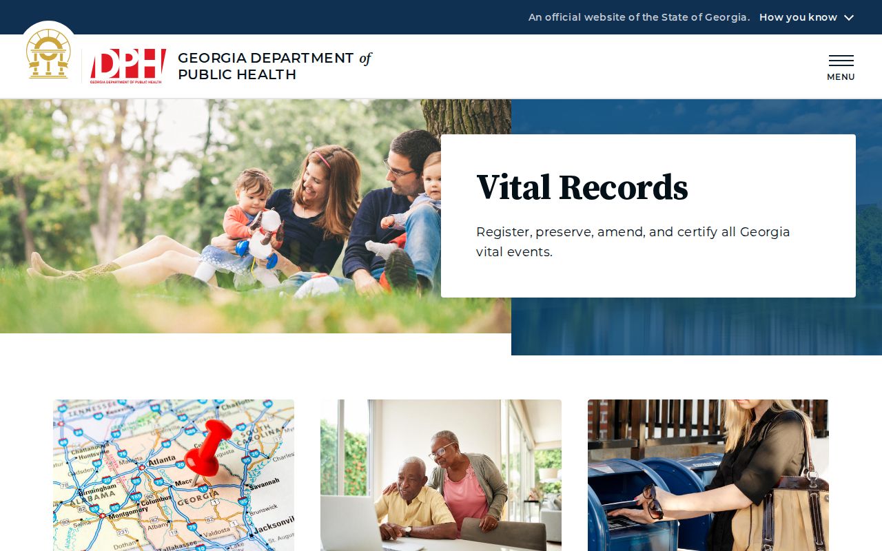 Georgia Vital Records page used for Dalton certificate requests