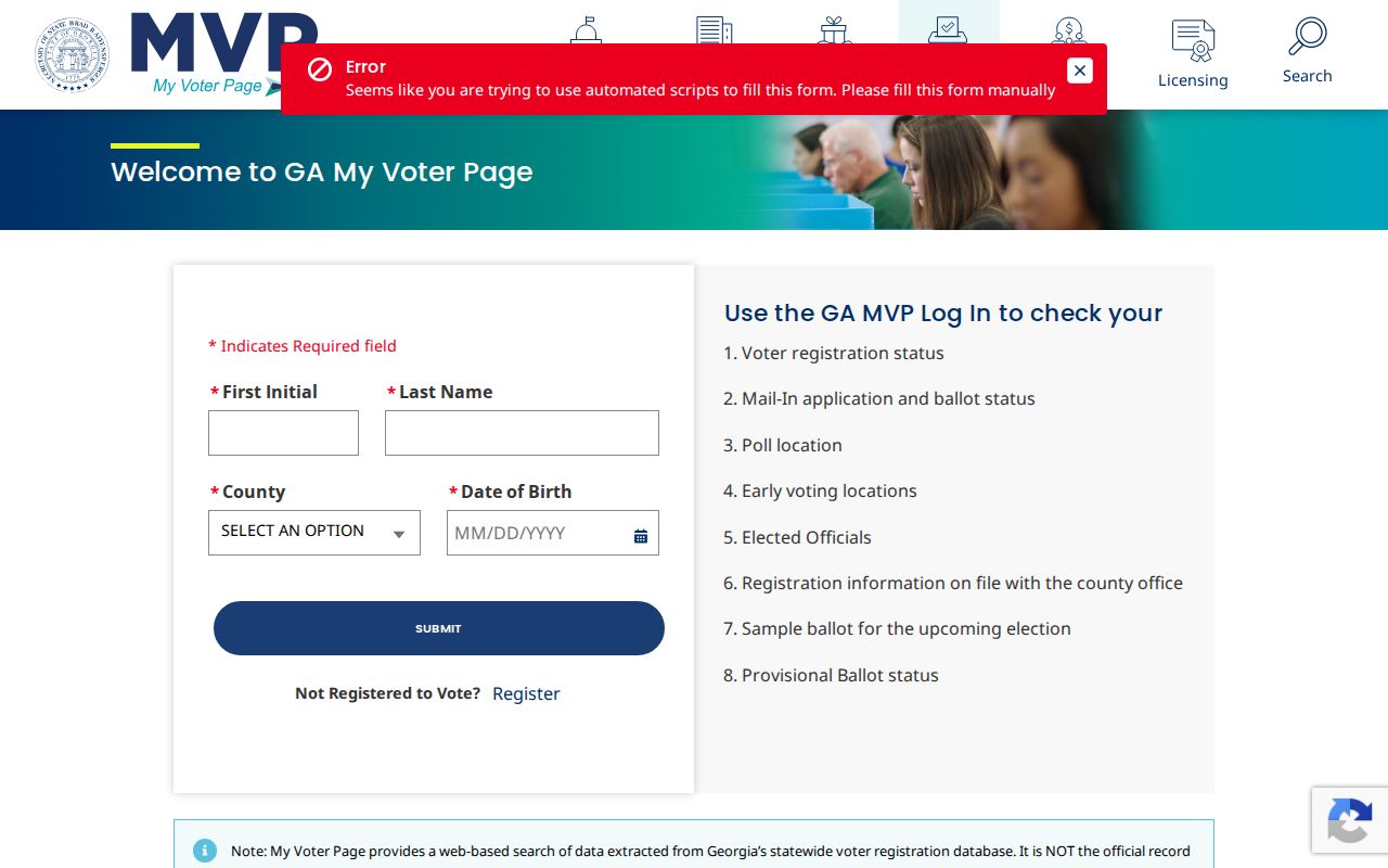 Georgia My Voter Page used by individual Dalton voters