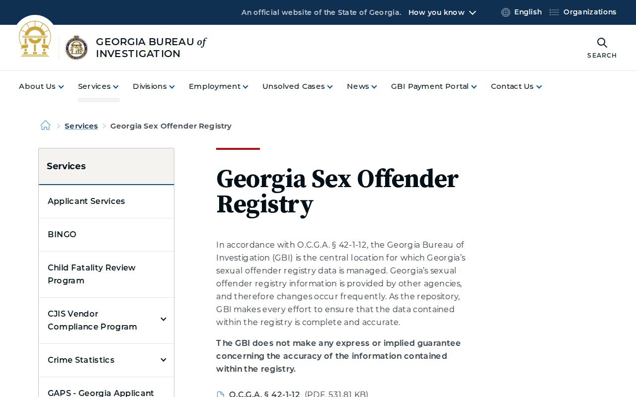 Official Georgia registry gateway for a specific lawful Dalton safety check