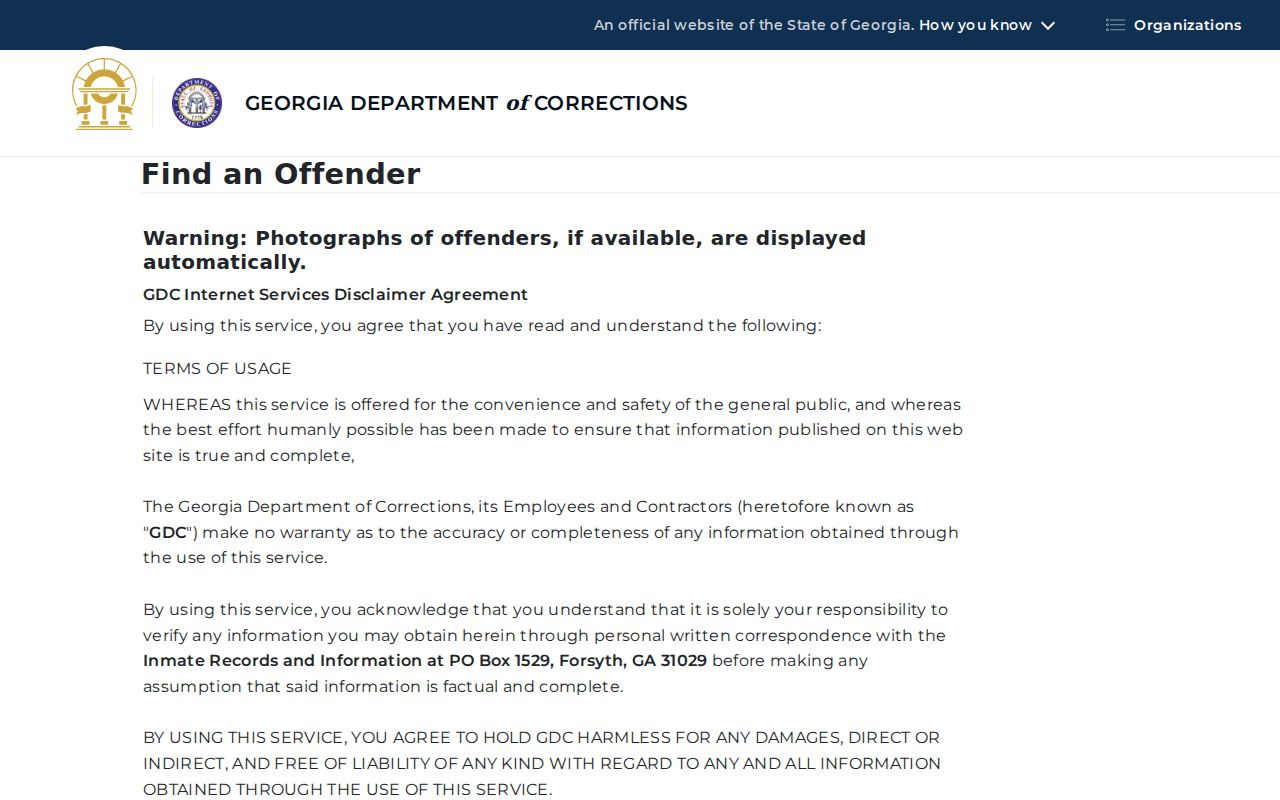 Official Georgia corrections query for a specific verified Dalton identity