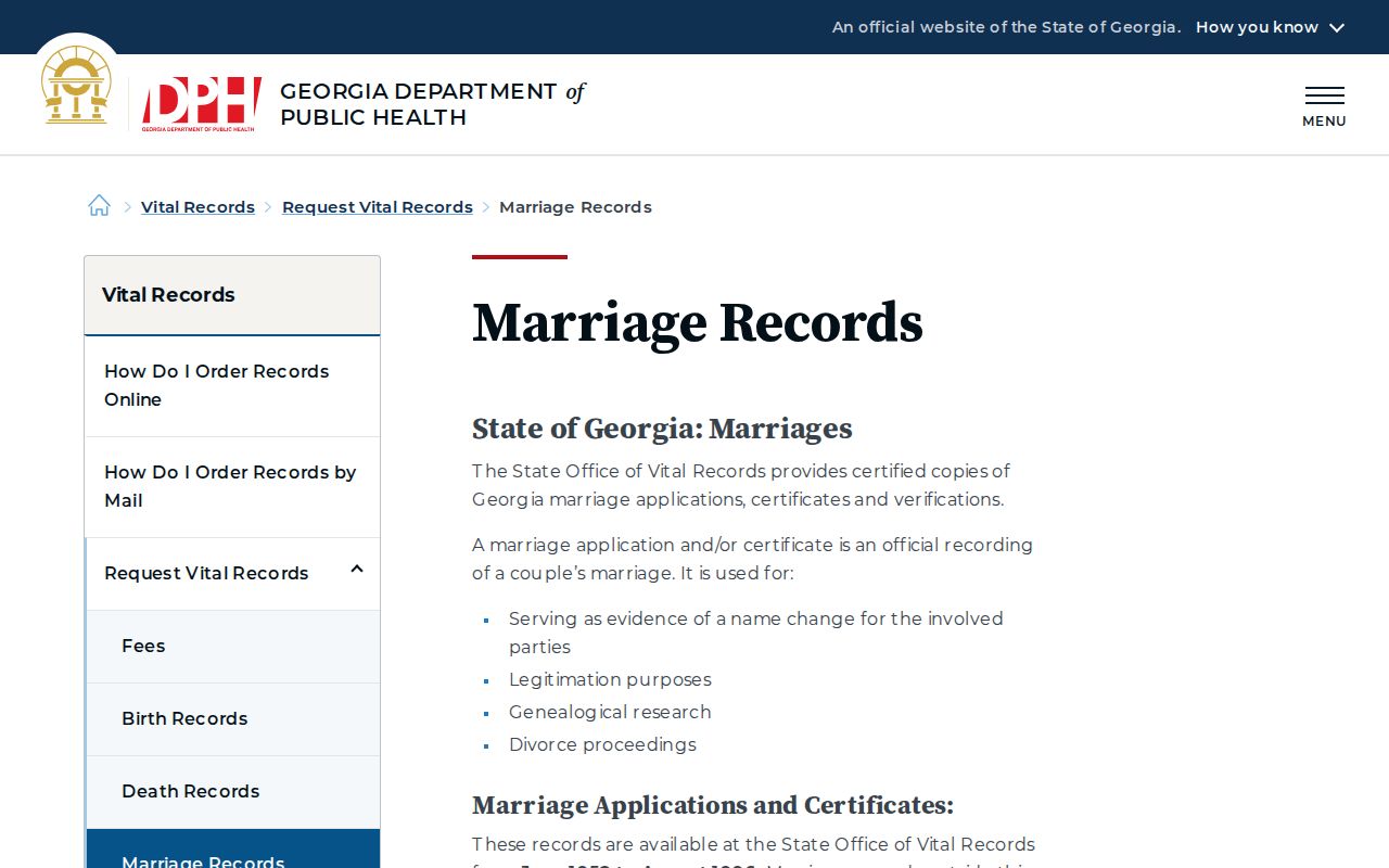 Georgia marriage request options for a verified Dalton family trail
