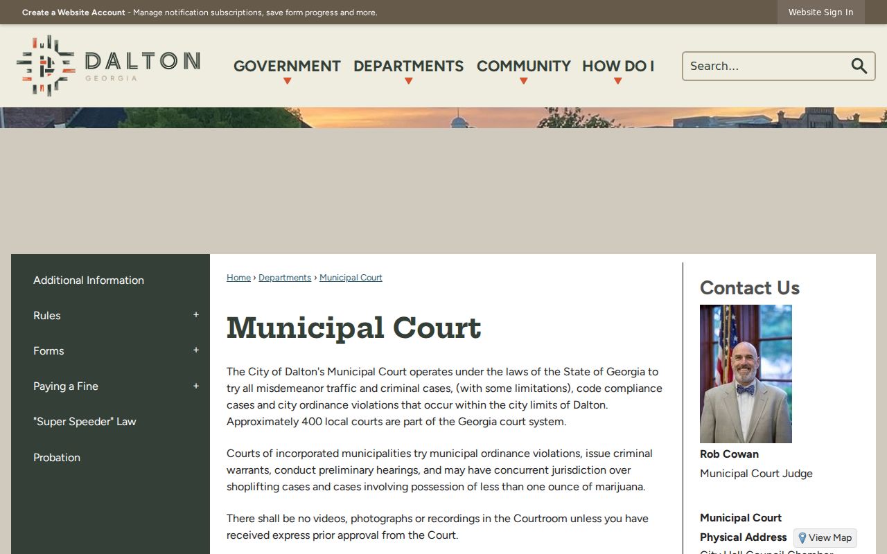 Dalton Municipal Court direct record contact page