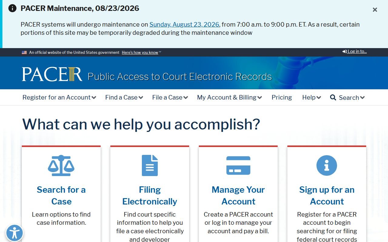 PACER page for a federal Dalton resident name search