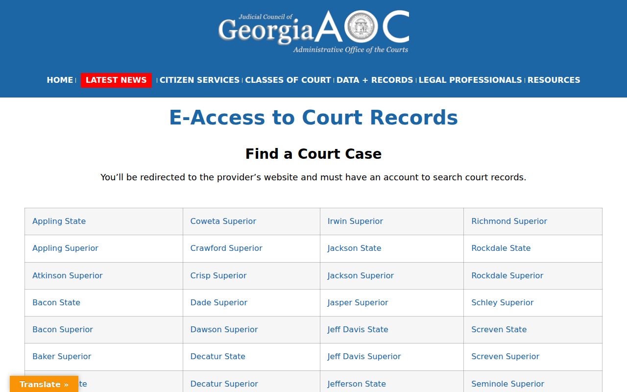 Georgia Courts e-access routes for a Dalton resident lookup
