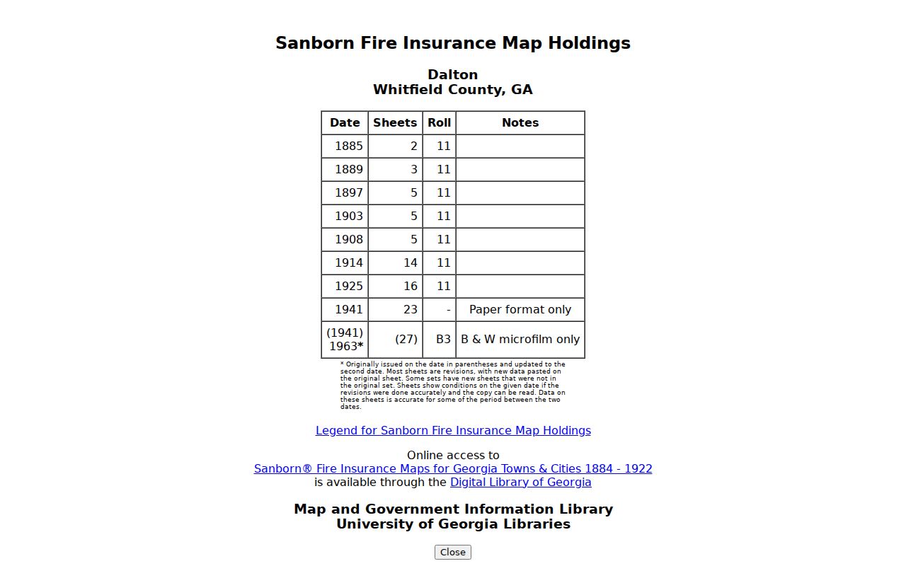 Dalton street directory UGA Sanborn map holdings